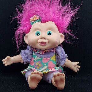 Vintage Applause Magic Trolls Doll Pink Hair 1991 12" Tall